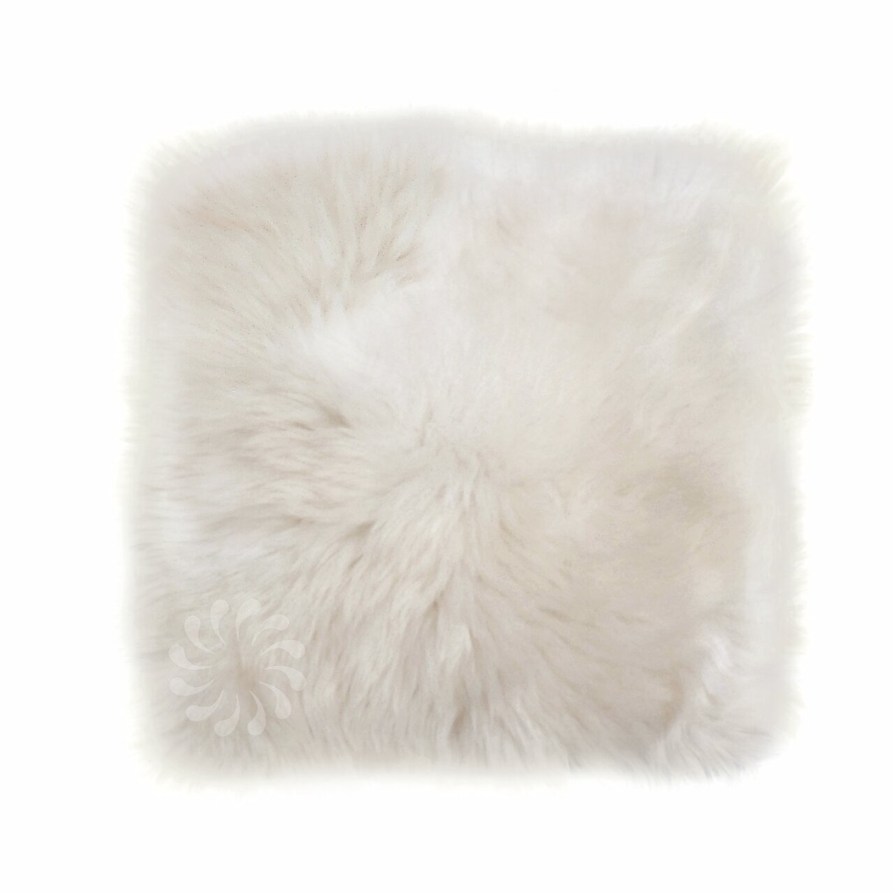 Weißes, flauschiges Lammfell Sitzauflage 35x35cm, Draufsicht