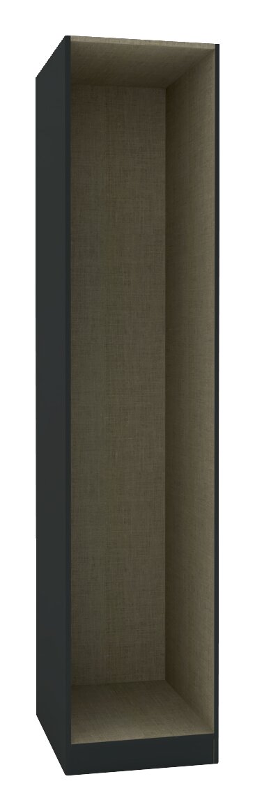 Hom´in Kastframe UNIT Vooraanzicht van een open kledingkast in een donkere kleur, 210 cm hoog en 45,6 cm diep.