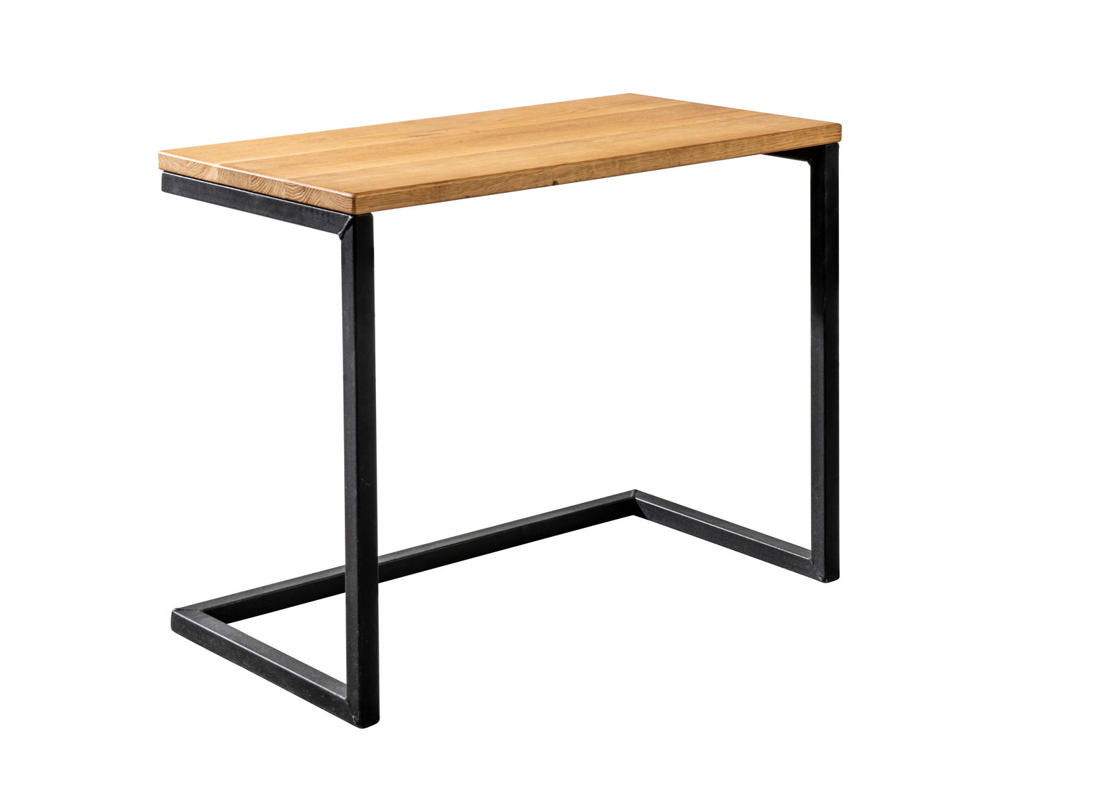 Linea Natura Beistelltisch TIBO Moderner Beistelltisch mit Holzplatte und schwarzem Metallgestell, seitliche Perspektive