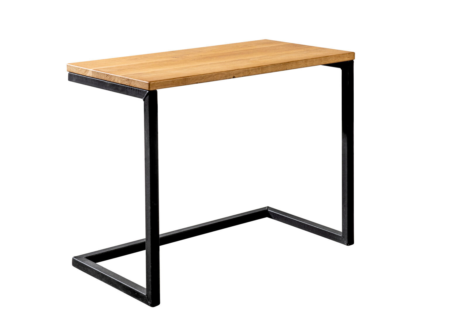 Linea Natura Beistelltisch TIBO Moderner Beistelltisch mit Holzplatte und schwarzem Metallgestell, seitliche Perspektive