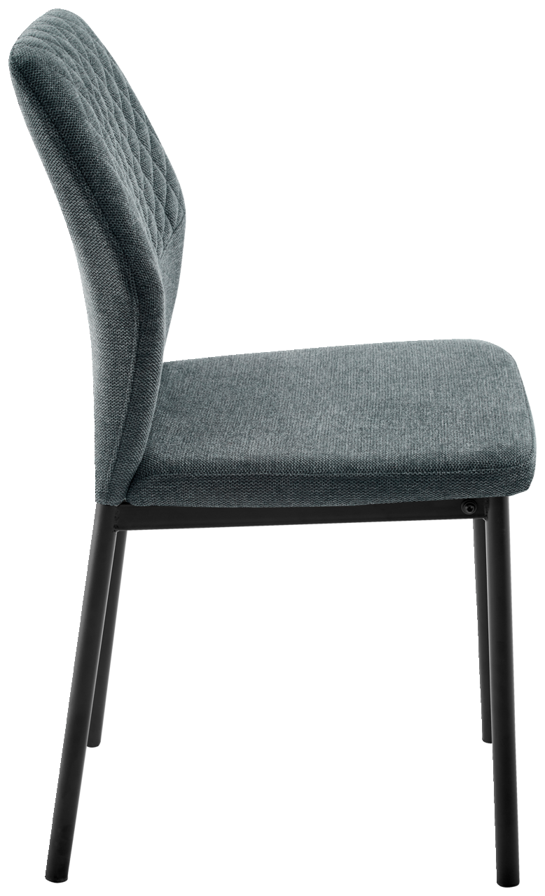 Moderner Stuhl mit gepolsterter Rückenlehne und Sitzfläche, seitliche Ansicht