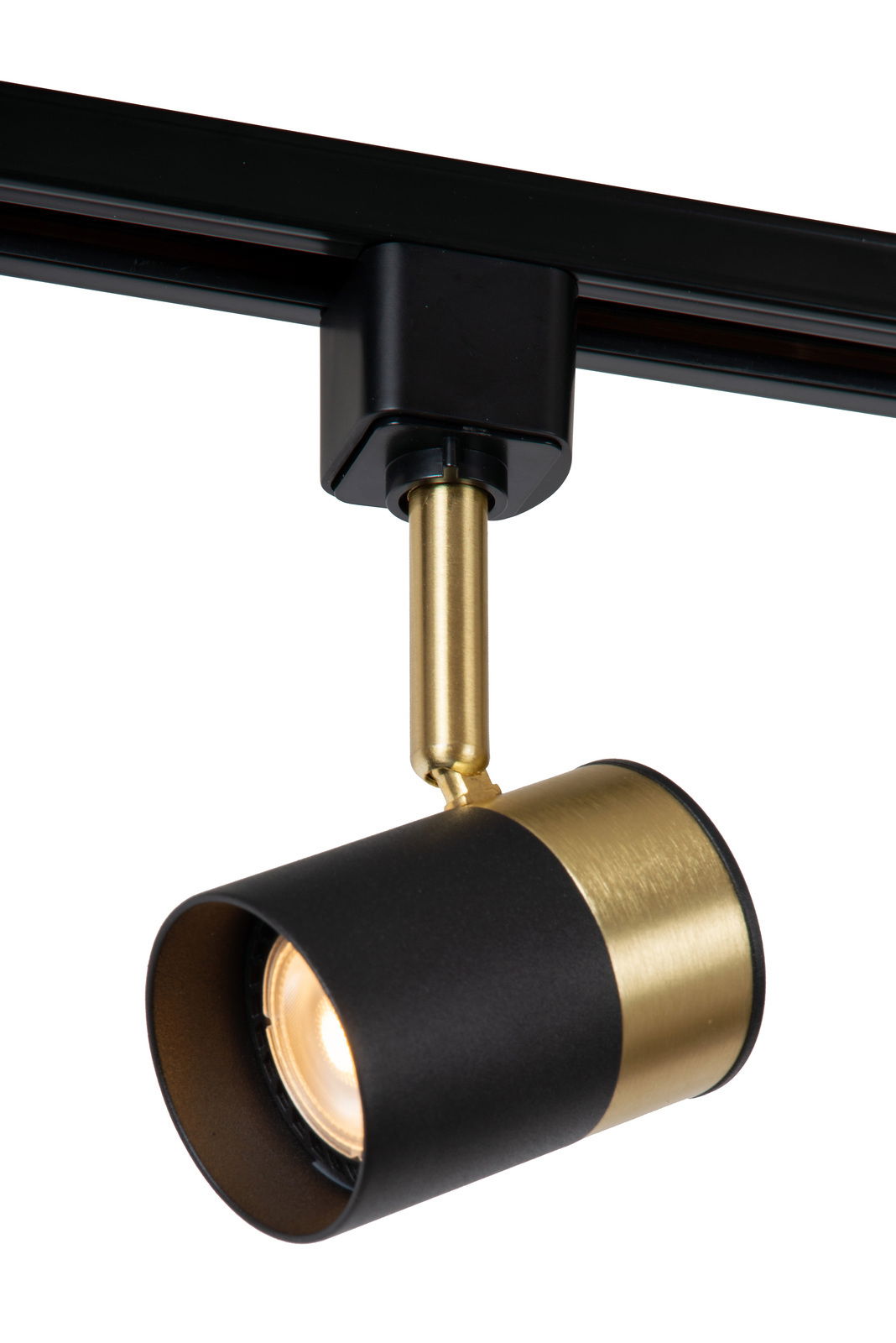 Schwarzer und goldener Strahler FLORIS von Lucide Leuchten, seitliche Perspektive