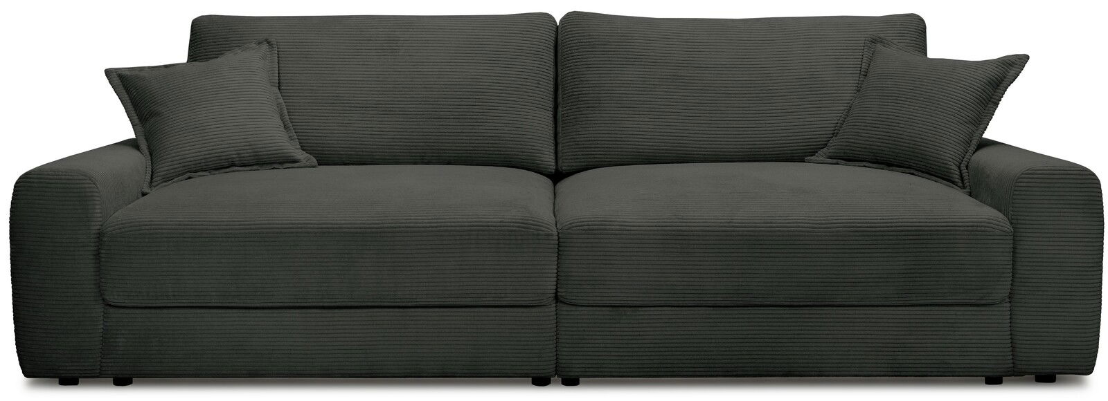 Großes, dunkelgraues Big-Sofa mit zwei Kissen, Vorderansicht