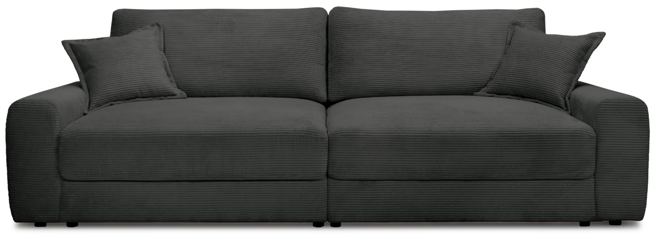 Großes, dunkelgraues Big-Sofa mit zwei Kissen, Vorderansicht