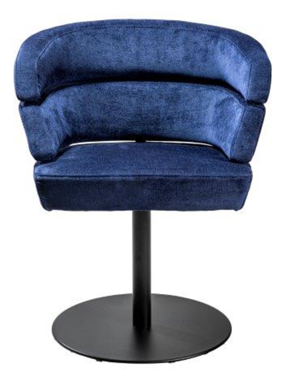 Blauer Sessel mit runder Basis, Vorderansicht