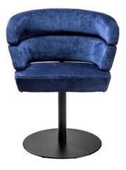 Blauwe fauteuil met ronde voet, vooraanzicht