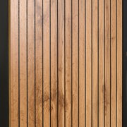 Nahaufnahme eines Highboards mit vertikalen Holzlatten in natürlicher Holzoptik.