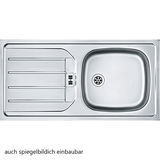 Edelstahlspüle mit Abtropffläche und rundem Becken, Draufsicht