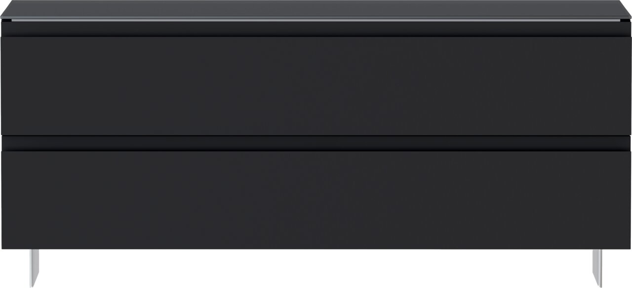 Moderano Garderobenbank LECCO Frontansicht eines modernen, dunkelgrauen Schuhschranks mit zwei Schubladen und schlanken Metallbeinen.