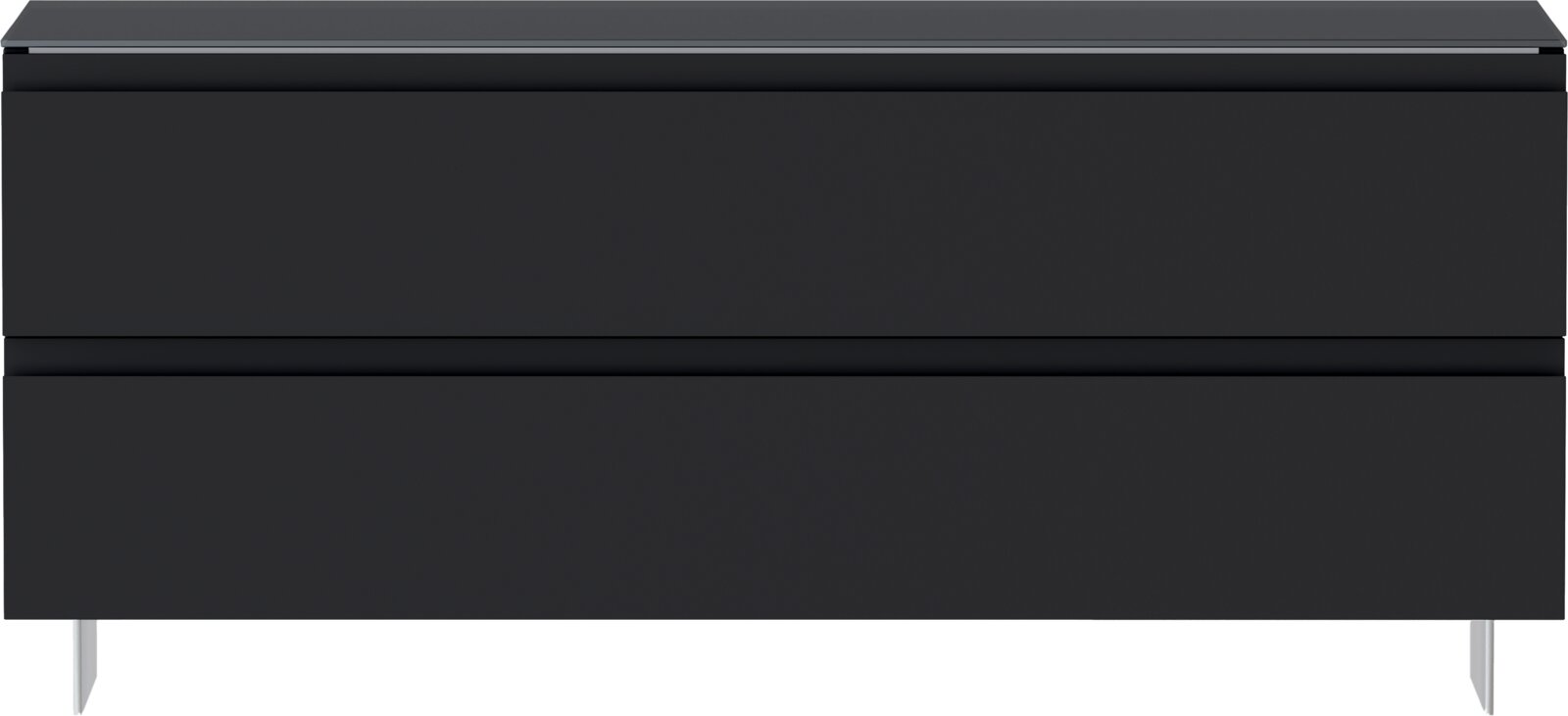 Moderano Garderobenbank LECCO Frontansicht eines modernen, dunkelgrauen Schuhschranks mit zwei Schubladen und schlanken Metallbeinen.