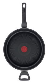 Schmorpfanne Titanium 28 cm von oben mit schwarzem Griff und rotem Thermo-Signal in der Mitte.