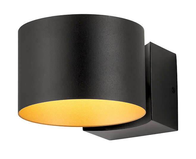 Moderne schwarze Wandleuchte LOOP mit zylindrischem Design, seitliche Perspektive