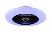 Moderner Deckenventilator mit lila Beleuchtung, Ansicht von unten