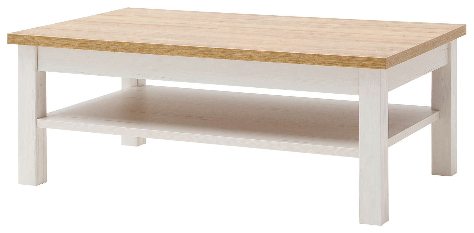 Landscape Couchtisch BREGENZ Moderner Couchtisch mit Holzplatte und weißem Gestell, seitliche Perspektive