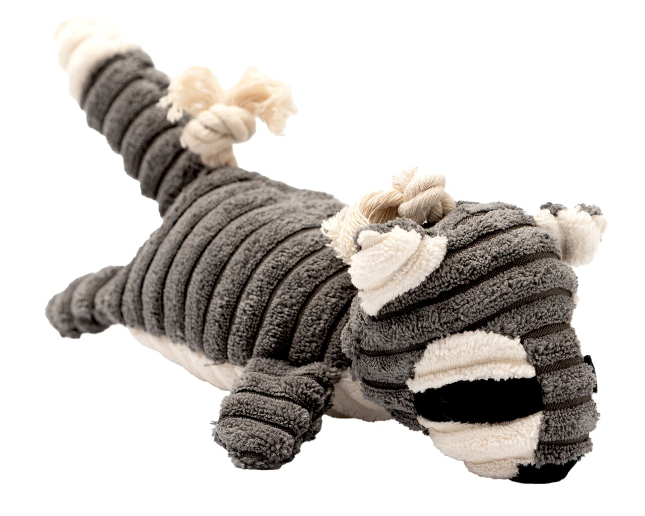 Plüsch-Tierspielzeug in Form eines Waschbären, seitliche Perspektive