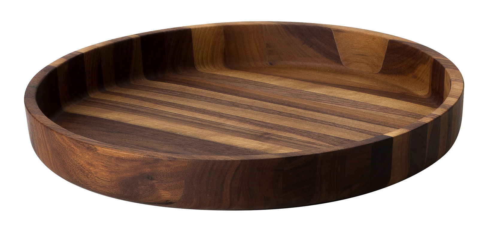 Continenta Schale D.38cm Walnuss Holzschale aus Walnuss mit einem Durchmesser von 38 cm, aus einer leicht seitlichen Perspektive fotografiert.