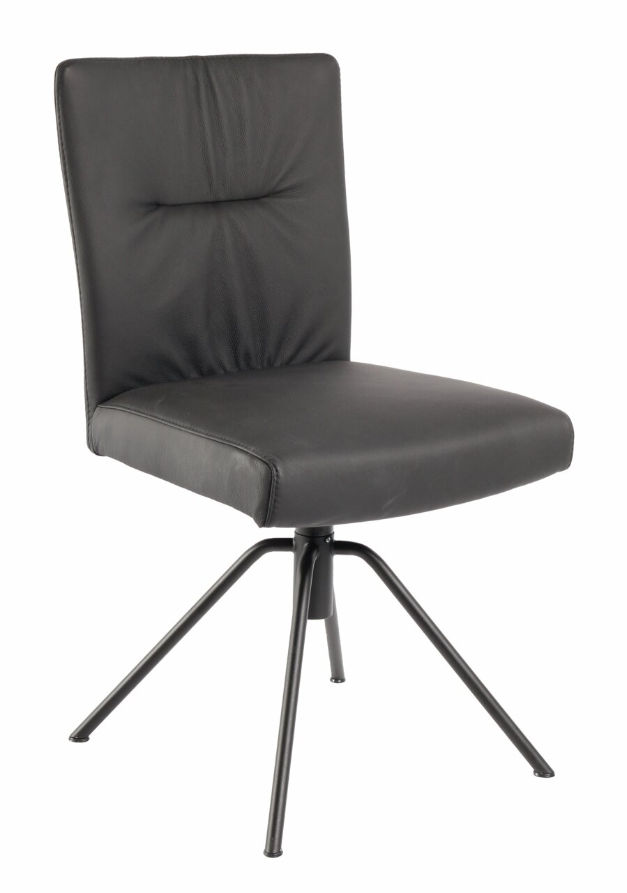 WK-Wohnen Stuhl WK 706 Moderner schwarzer Stuhl mit gepolsterter Rückenlehne und Sitzfläche, auf einem stabilen Metallgestell, seitliche Perspektive.