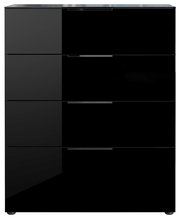 Schwarze Schubkastenkommode mit vier Schubladen, frontal betrachtet