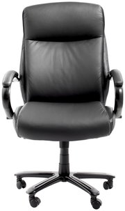 Schwarzer Chefsessel aus Leder, Vorderansicht