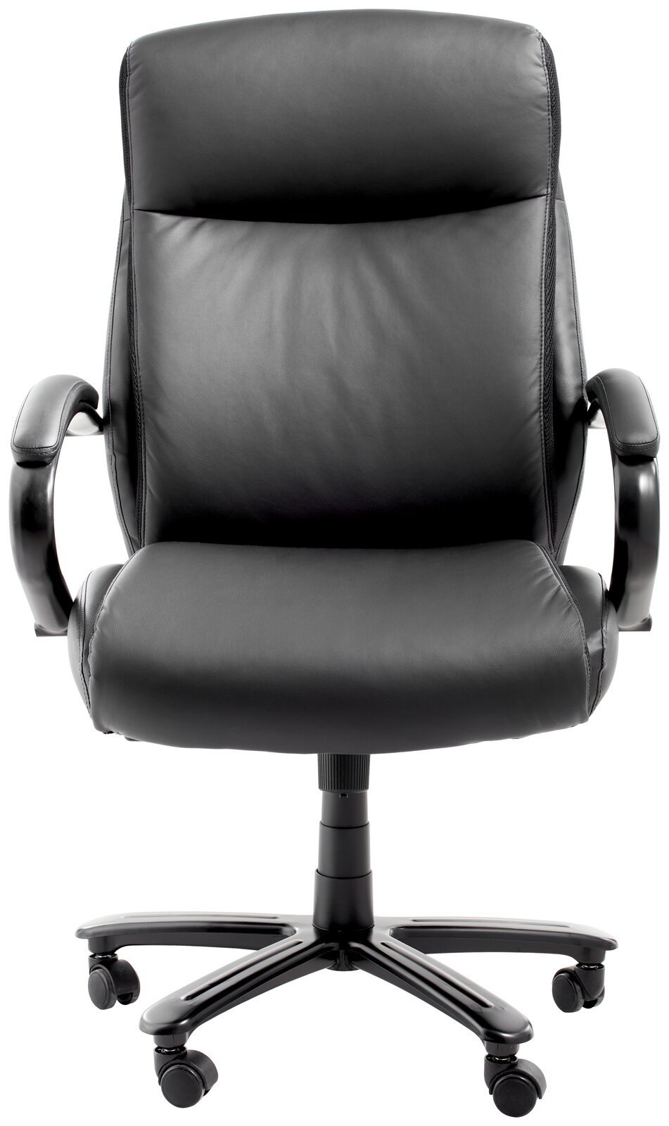 Schwarzer Chefsessel aus Leder, Vorderansicht