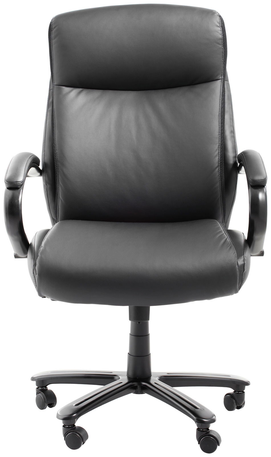 Schwarzer Chefsessel aus Leder, Vorderansicht