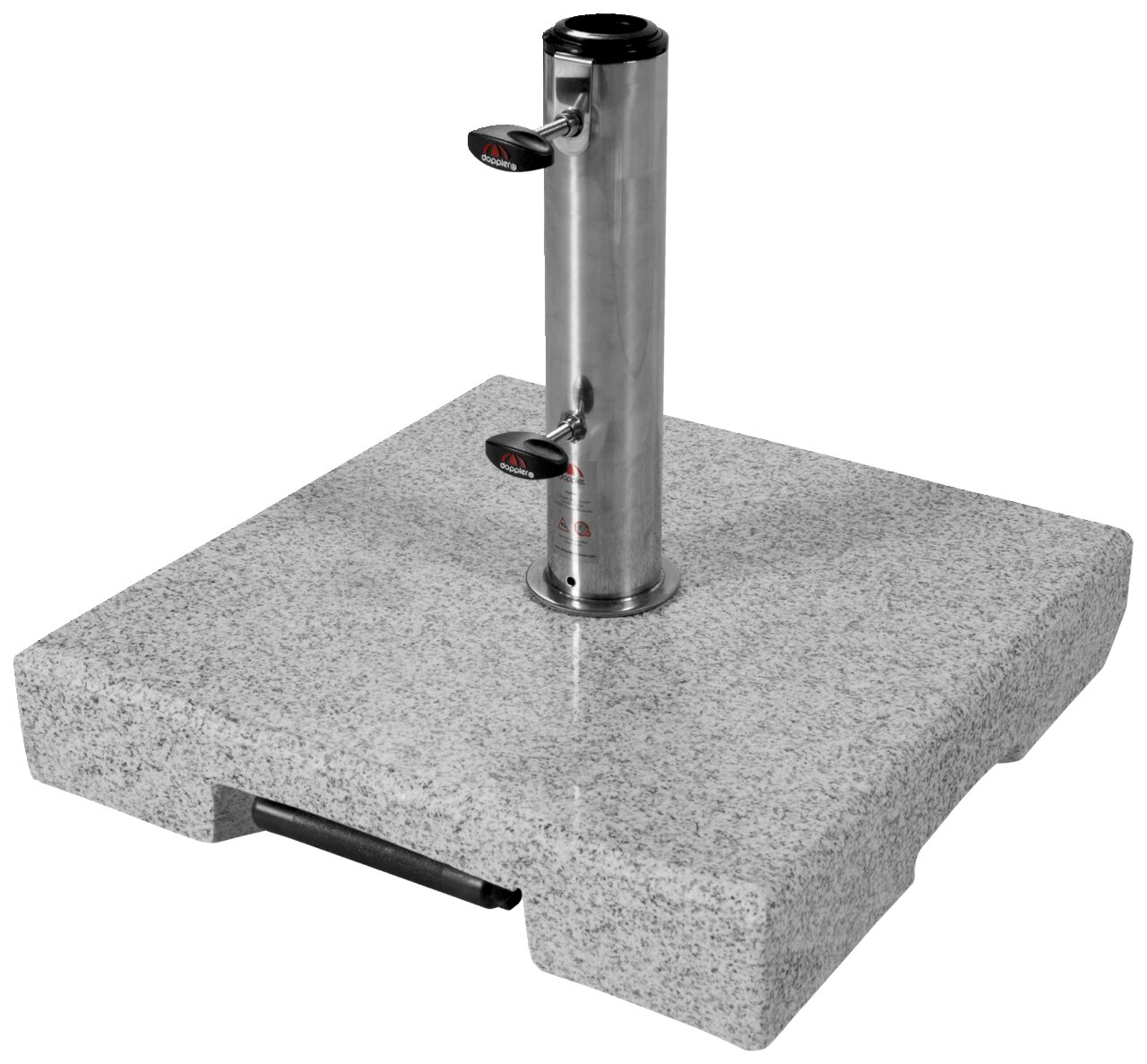 Granit-Sockel mit Edelstahlrohr, seitliche Perspektive