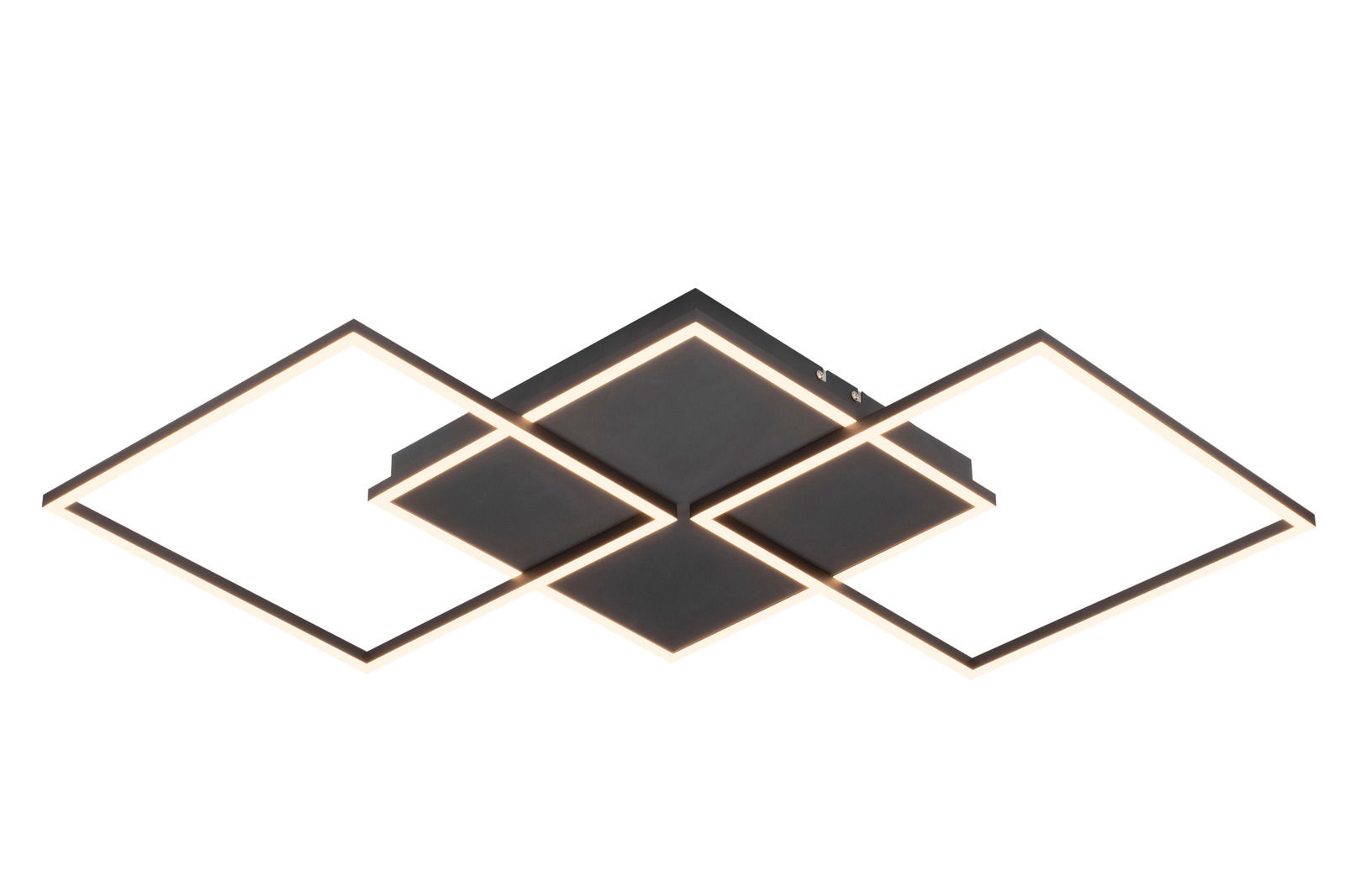 Moderne LED-Deckenleuchte mit geometrischem Design, seitliche Perspektive