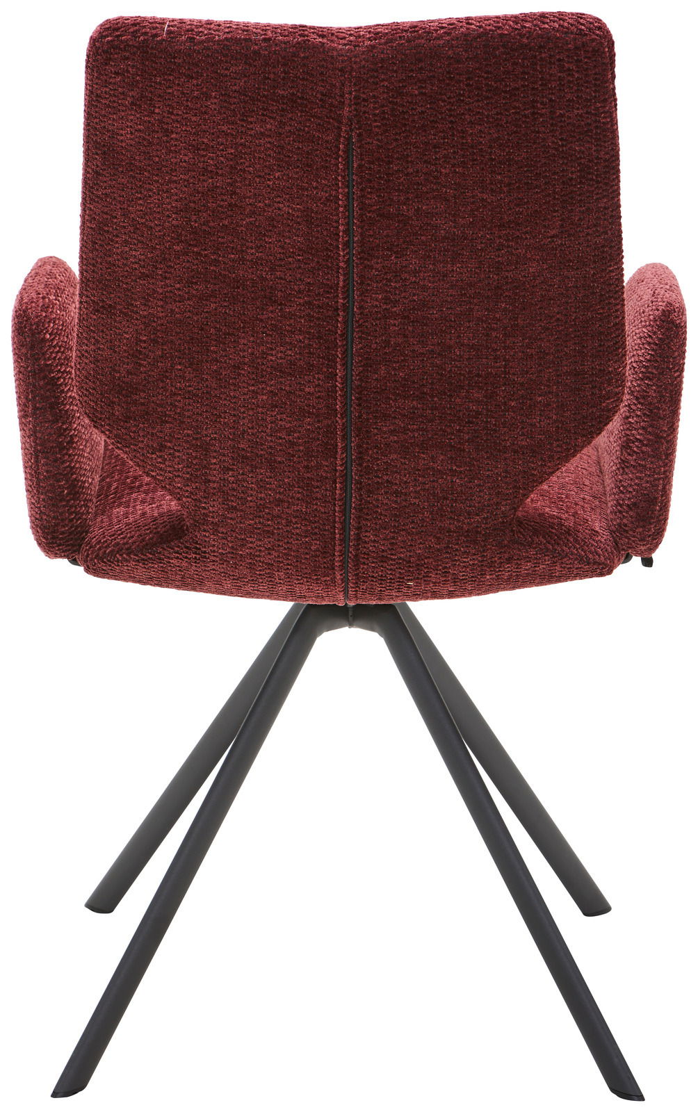 Venjakob Armlehnstuhl ARTHUR Roter Armlehnstuhl von hinten mit schwarzem Metallgestell und vier Beinen.