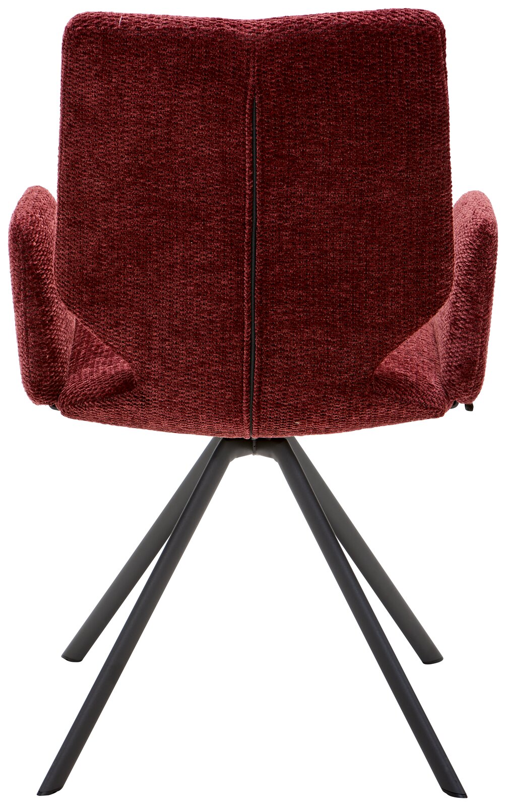 Venjakob Armlehnstuhl ARTHUR Roter Armlehnstuhl von hinten mit schwarzem Metallgestell und vier Beinen.