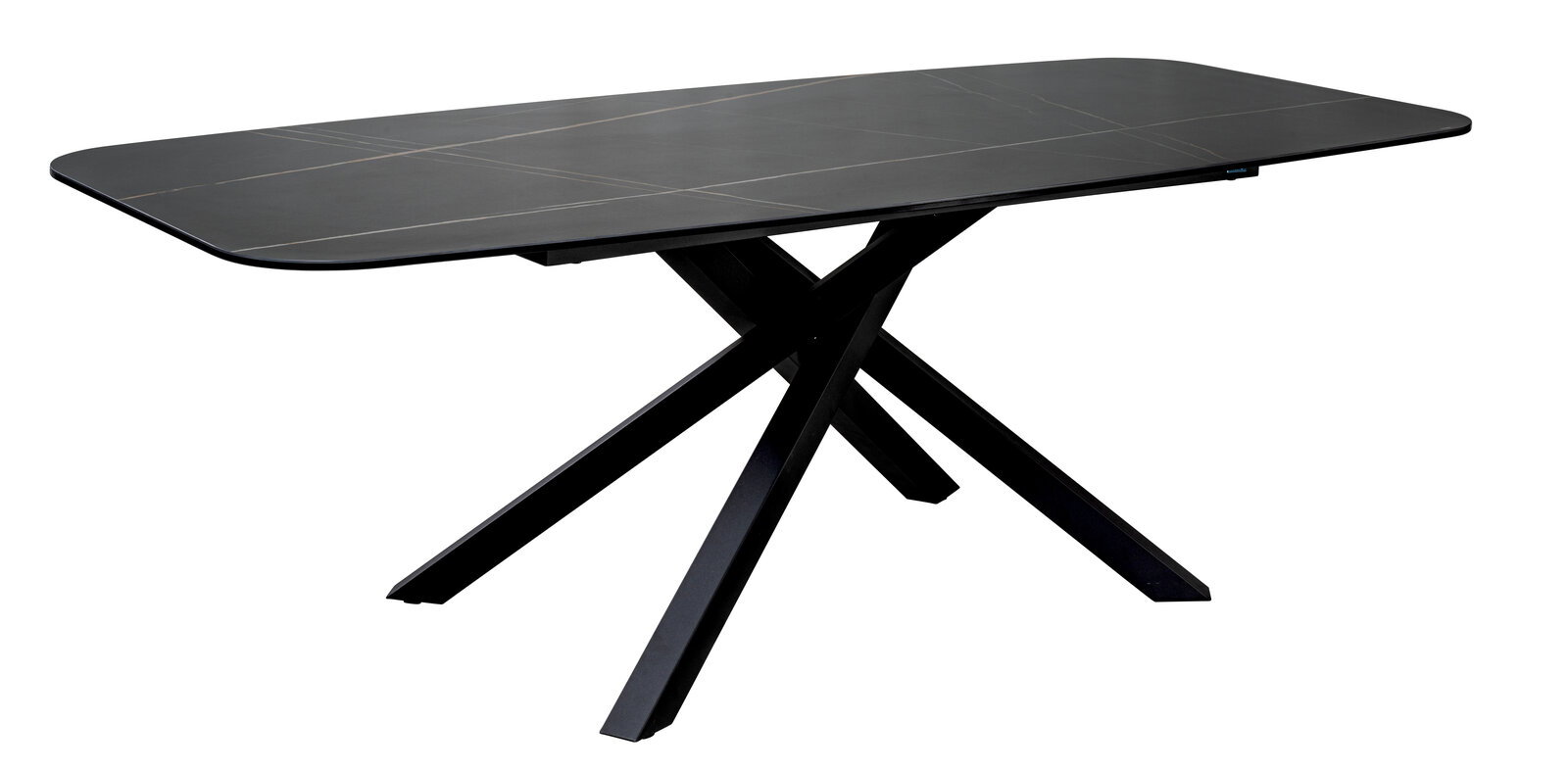 Novel Esstisch UFO Moderner schwarzer Esstisch mit rechteckiger Tischplatte und gekreuzten Beinen, seitliche Perspektive