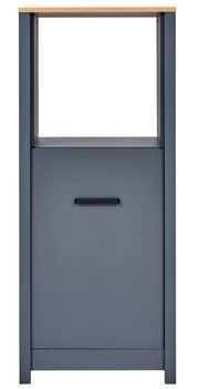 Frontansicht eines Herd-Umbauschranks in dunklem Grau mit Holzplatte und einer Schublade.