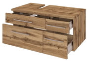 Waschbeckenunterschrank aus Holz mit vier Schubladen, perspektivisch von vorne links gesehen