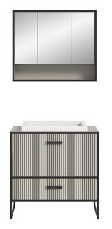 Moderne Badkombination mit Spiegelschrank und Waschbeckenunterschrank, Frontalansicht