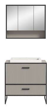 Moderne Badkombination mit Spiegelschrank und Waschbeckenunterschrank, Frontalansicht