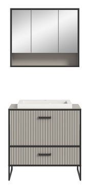 Moderne Badkombination mit Spiegelschrank und Waschbeckenunterschrank, Frontalansicht