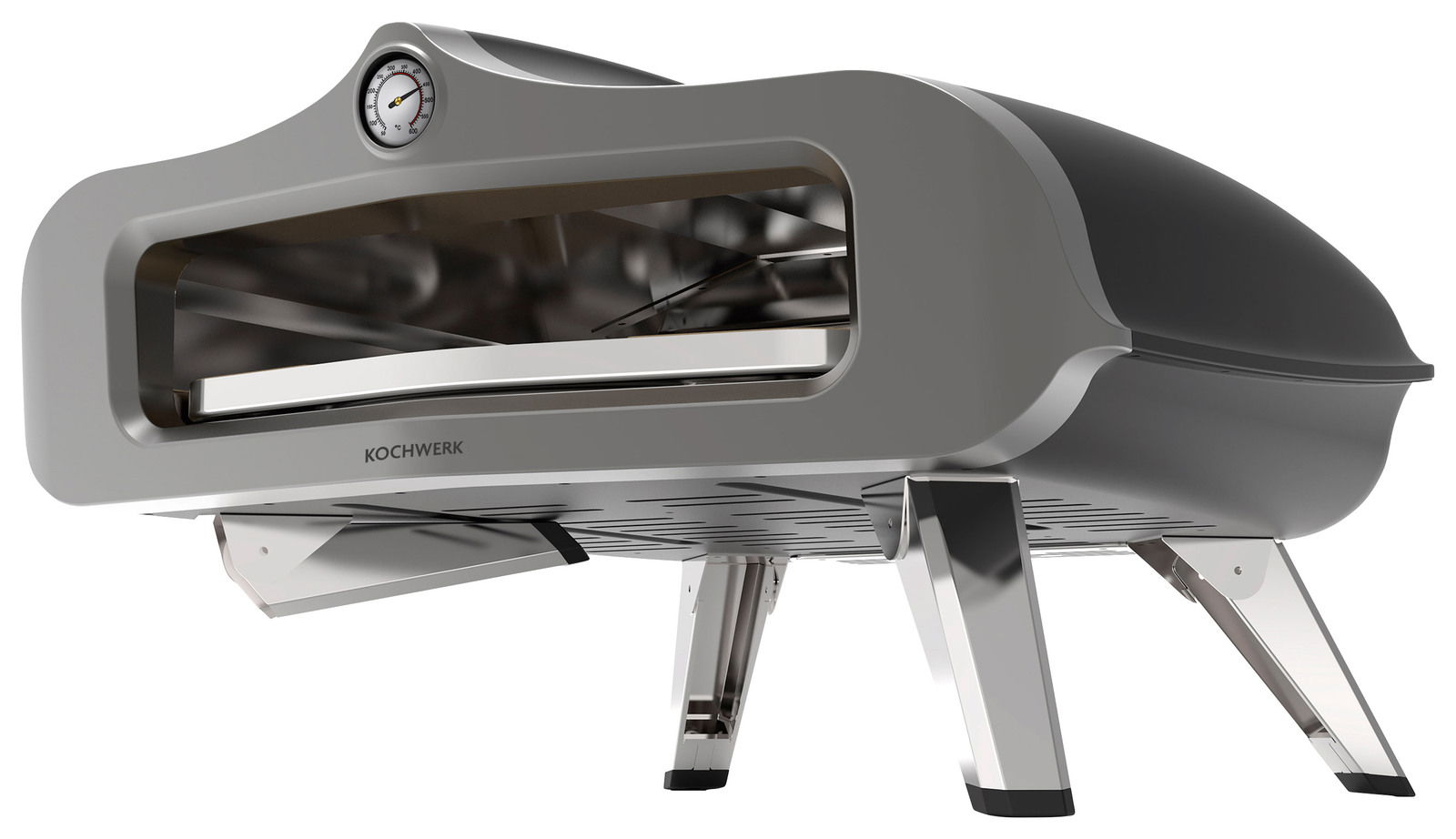 Gas-Pizzaofen mit Thermometer, seitliche Perspektive