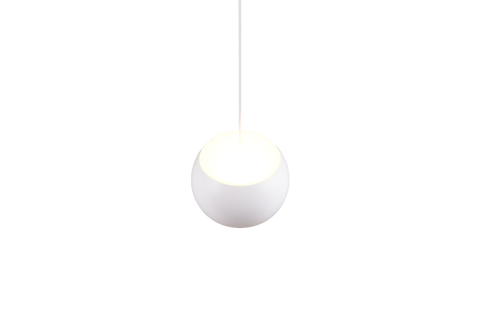 Moderne weiße Pendelleuchte in Kugelform, Ansicht von unten