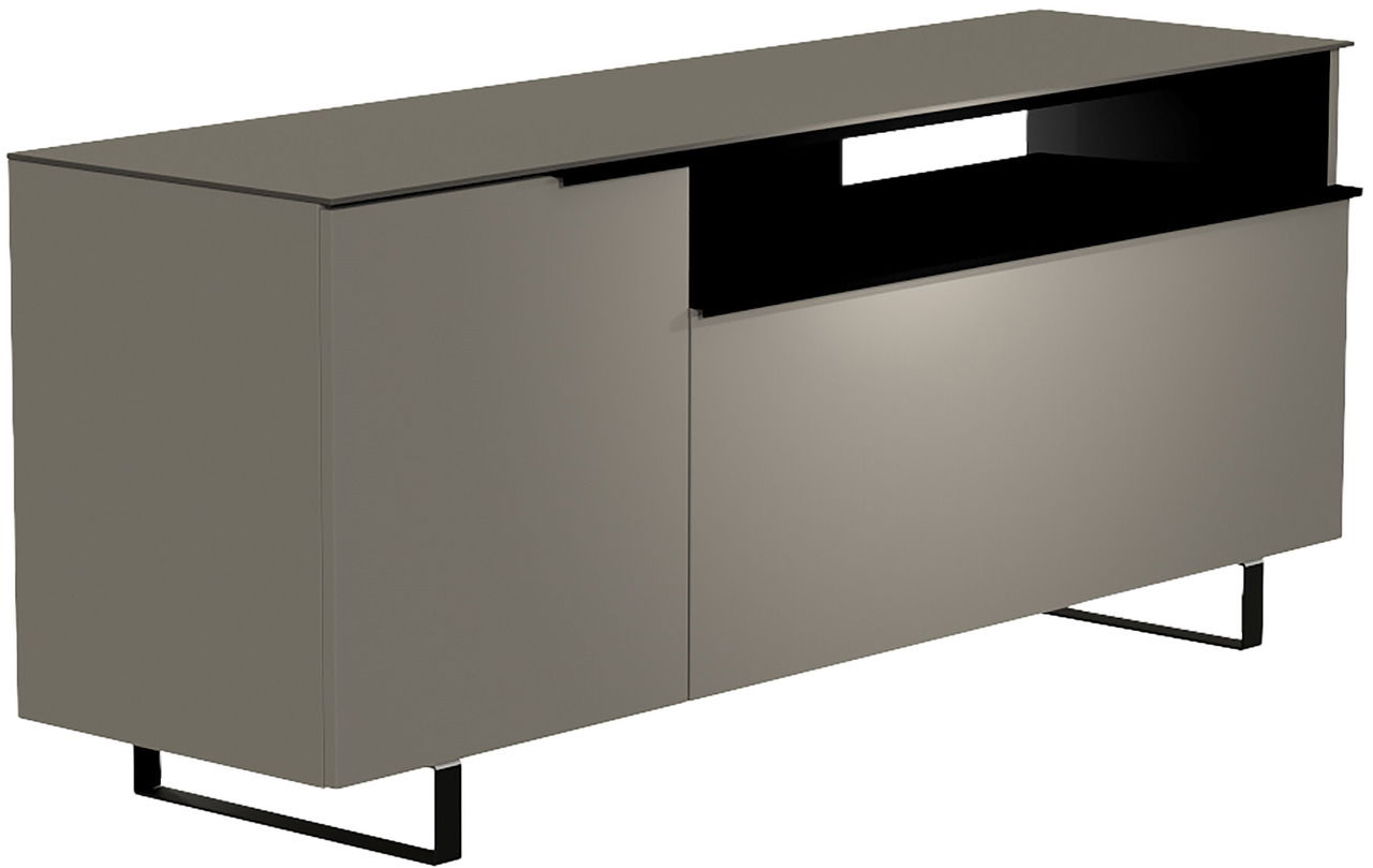 Moderano TV-Lowboard BORMIO Modernes TV-Lowboard in grauer Farbe mit zwei Türen und einem offenen Fach, seitliche Perspektive