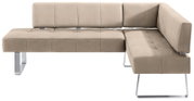 Moderne beige Eckbank mit Metallbeinen, seitliche Perspektive