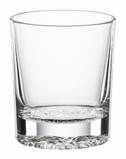 Klarglasbecher mit dickem Boden, seitliche Perspektive