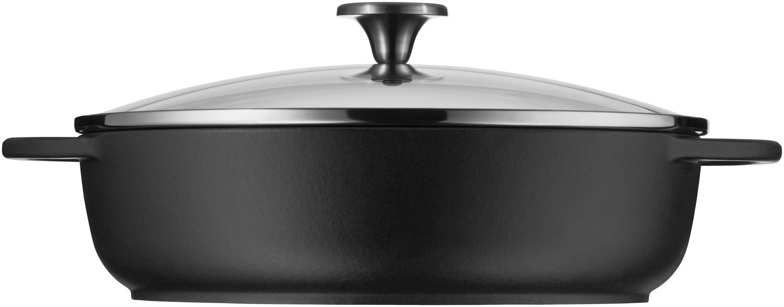 Bauernpfanne mit Glasdeckel, seitliche Perspektive