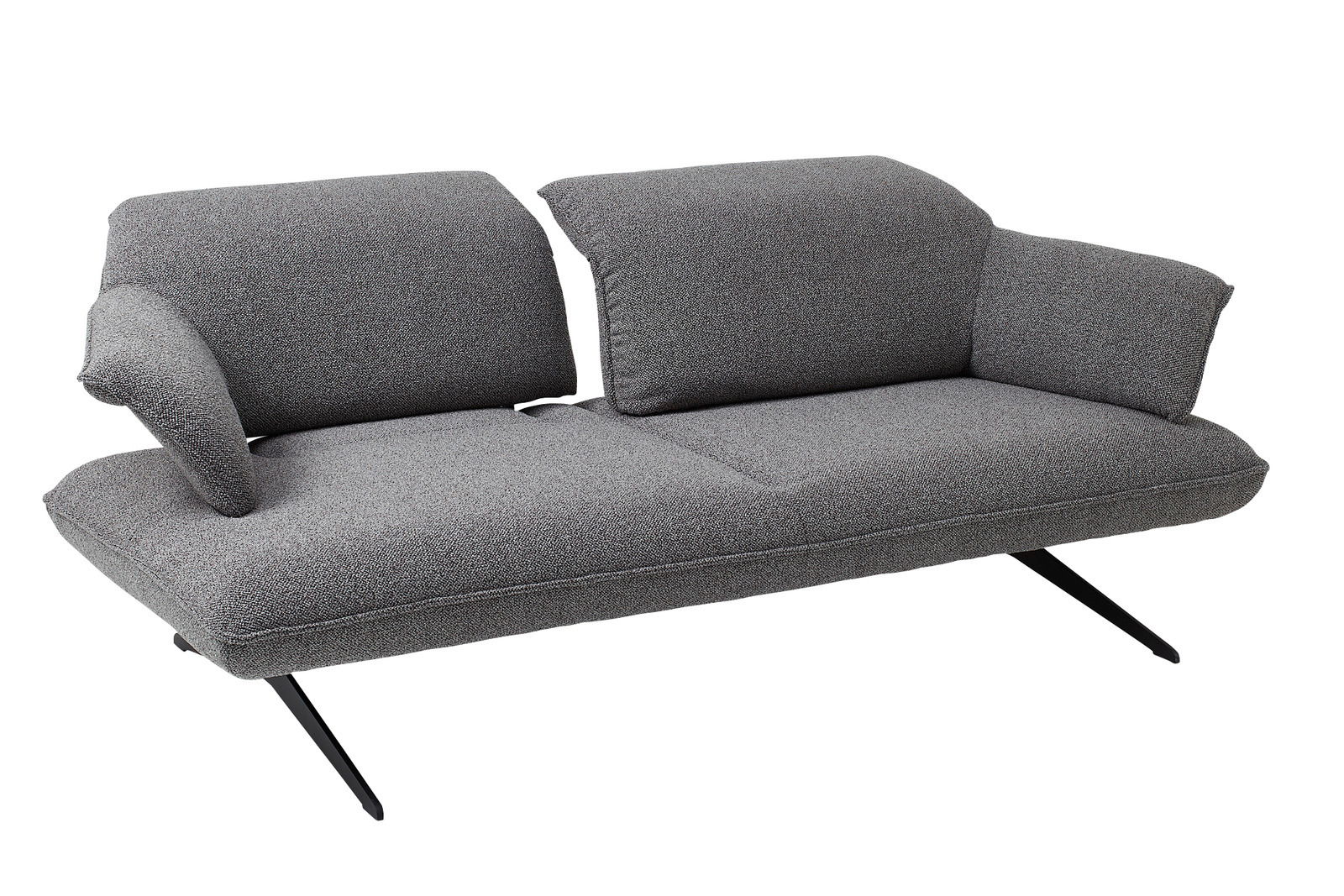 Graues 2,5-Sitzer Sofa mit modernen, schrägen Beinen, seitliche Perspektive