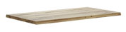 Houten tafelblad met een natuurlijke houtlook, in perspectief vanaf de zijkant gefotografeerd.