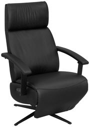 Schwarzer Relaxsessel aus Leder mit Armlehnen und hoher Rückenlehne, seitliche Perspektive