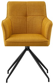 Gelber Armlehnstuhl mit schwarzem Metallgestell, Frontalansicht