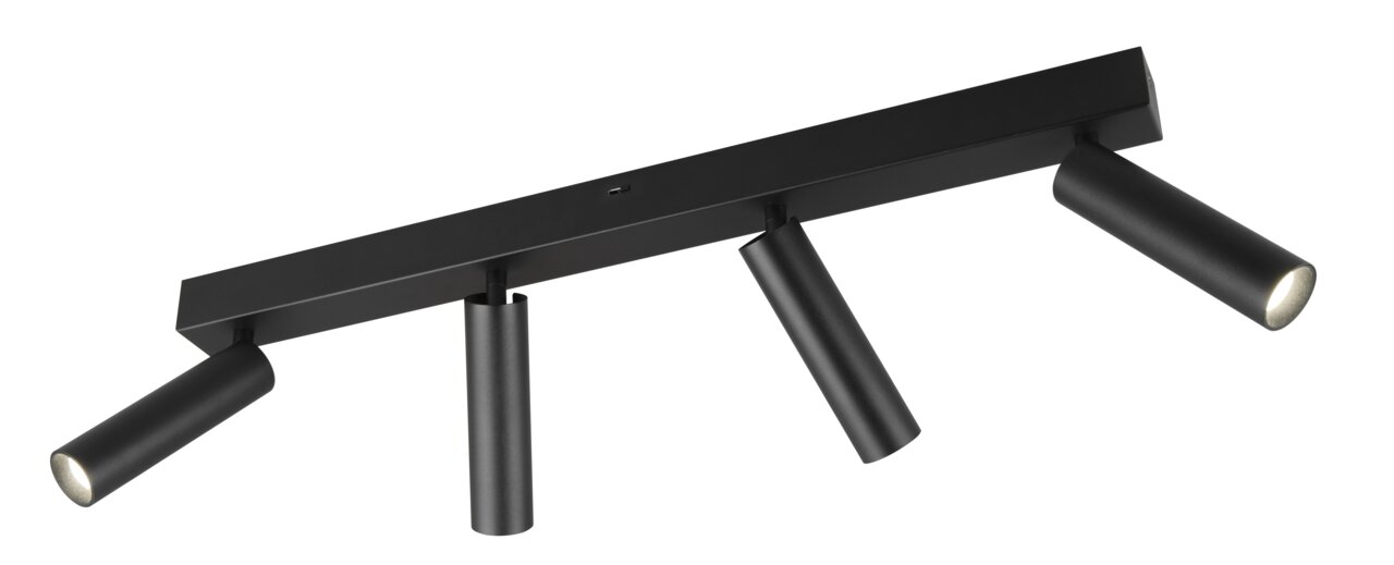 Schwarzer Strahler Ambala mit vier verstellbaren Leuchten, seitliche Perspektive