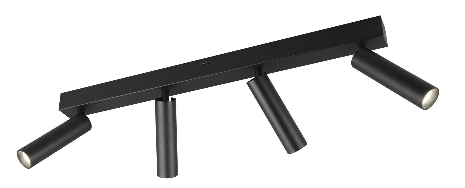 Schwarzer Strahler Ambala mit vier verstellbaren Leuchten, seitliche Perspektive