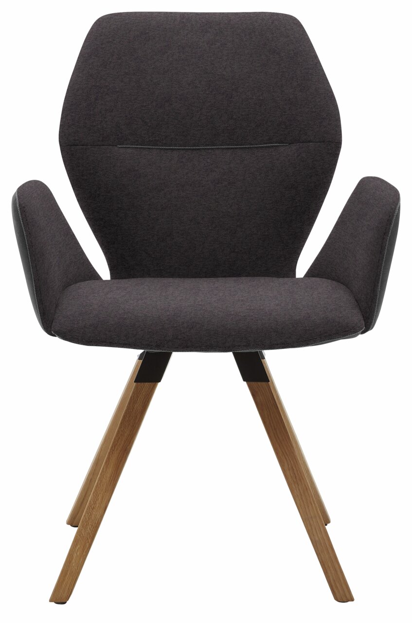 Valnatura Armlehnenstuhl PIANO Moderner Armlehnenstuhl mit dunklem Stoffbezug und Holzbeinen, Frontalansicht