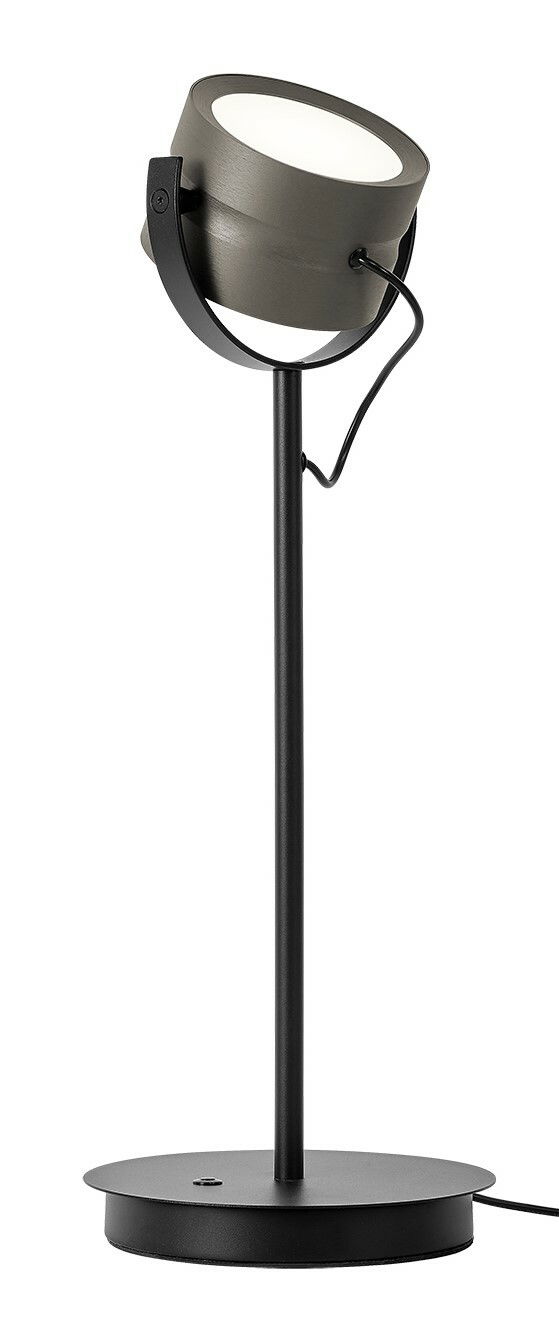 Moderne LED-Tischleuchte in schwarzem Design, seitliche Perspektive