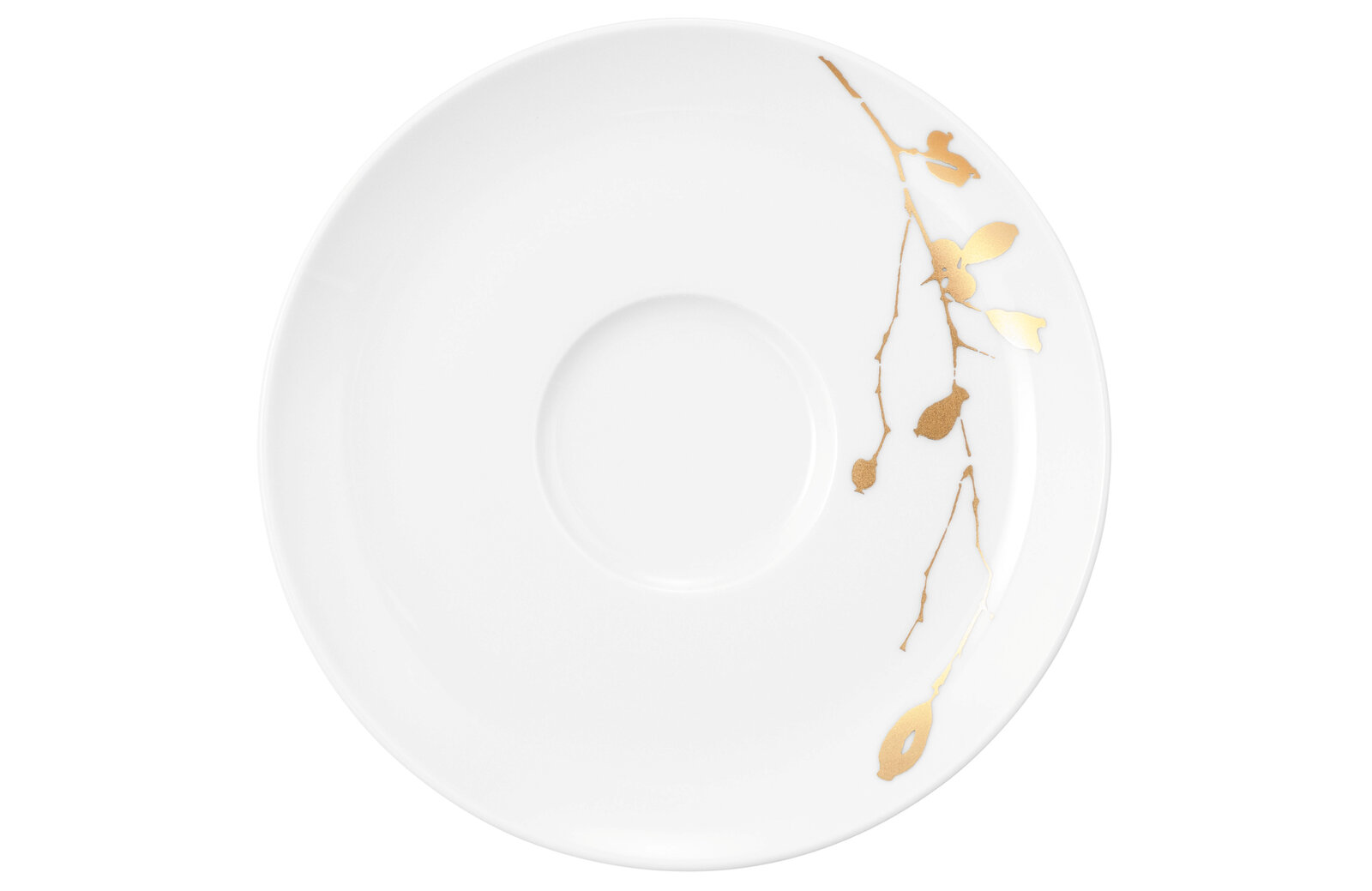 Kombi-Untertasse 16,5 cm in Weiß mit goldenen floralen Verzierungen, Draufsicht